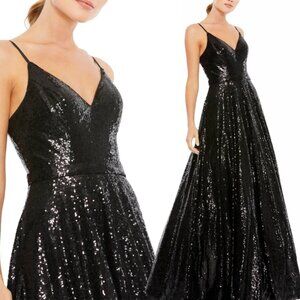 Mac Duggal 49483 Size 6 Black Sequin Sequined Long Maxi Dress Gown Ballgown